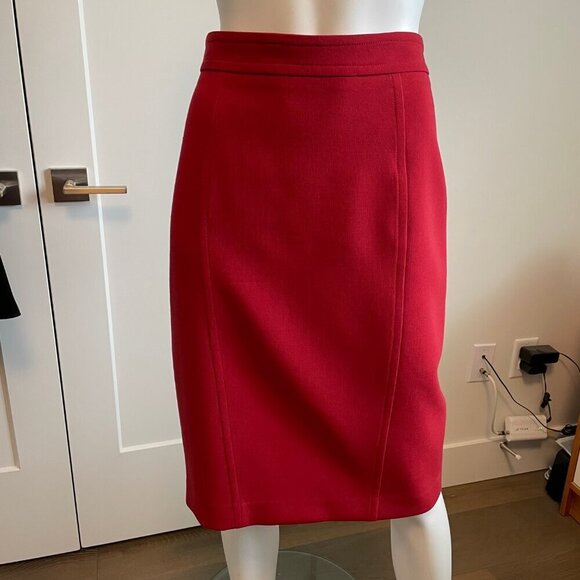 Judith & Charles Modern Lined Wool Blend Pencil Midi Skirt Red Sz 8 - Picture 2 of 11